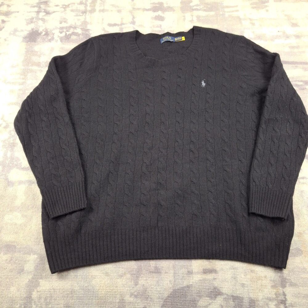 Polo Ralph Lauren Sweater Mens 3XLT Black Cable Knit Wool Cashmere Big & Tall